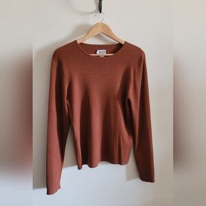 Chico's Silk Blend Ribbed Long Sleeve Crew, Women's XL, Burnt Orange